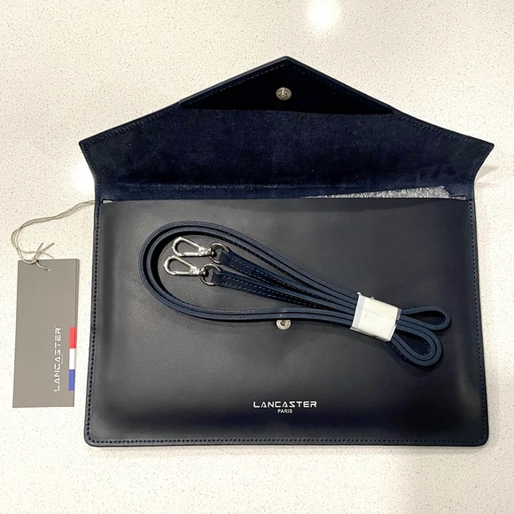 Lancaster Paris Crossbody Envelope Clutch! NWT Navy Smooth Leather handbag! - Picture 7 of 11